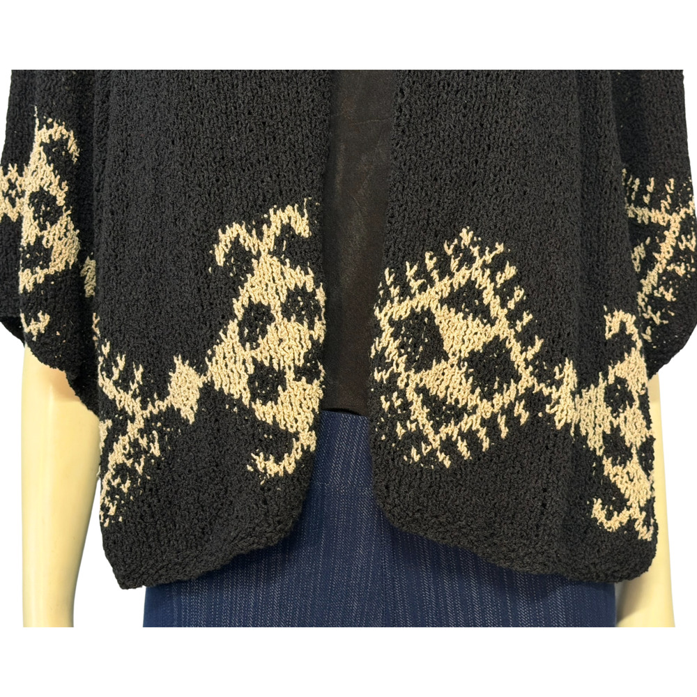 Amano One Size Folk Style Tie-Front Cardigan Black Open Knit Made in Bolivia New - Picture 7 of 10